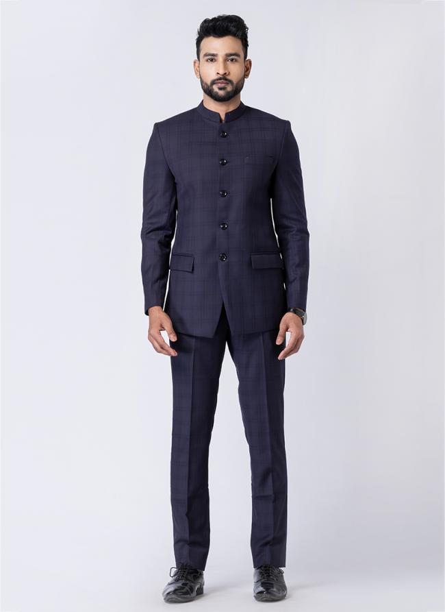 Polyester Tr Navy Blue Party Wear Pattern Pc Readymade Jodhpuri Suit